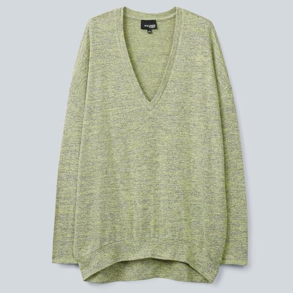 Aritzia Wilfred Free Devinette V-Neck Long Sleeves Heathered Shirt Green Size XS - Picture 2 of 16